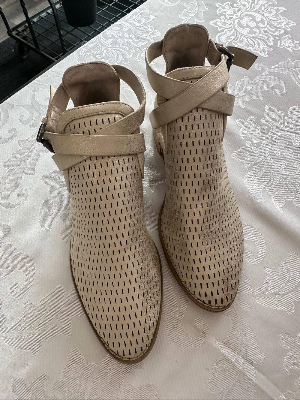 Women’s Taupe Perforated Ankle Boots with Strap